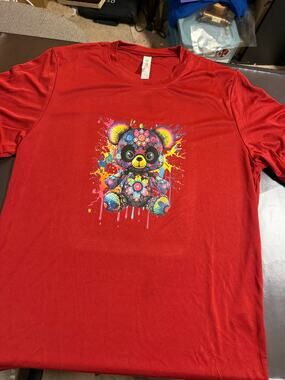 Team 365 Youth XL Red Colorful Floral Panda Graphic T-Shirt